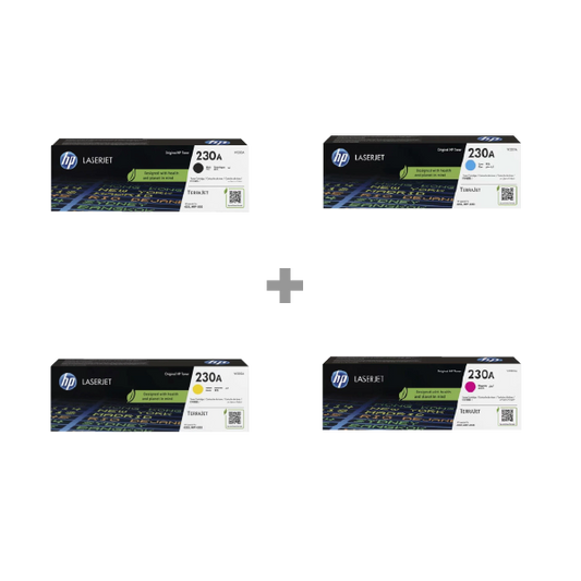 Hp 230a Black Original Laserjet Toner Cartridge (w2300a)+ Hp 230a Cyan Original Laserjet Toner Cartridge(w2301a) + Hp 230a Yellow Original Laserjet Toner Cartridge (w2302a) + Hp 230a Magenta Original Laserjet Toner Cartridge (w2303a)